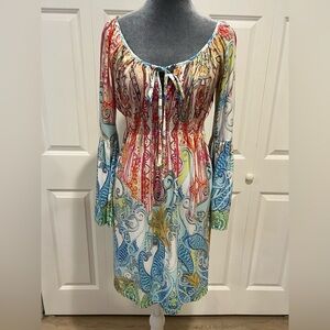 Boston Proper Colorful Long Bell Sleeve Dress